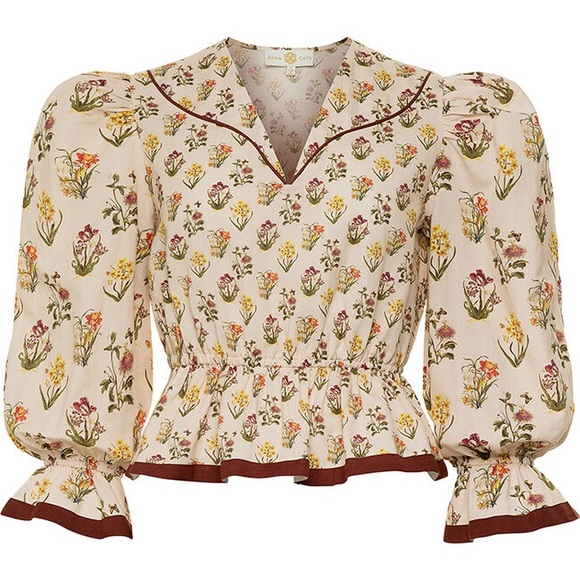 Anna Cate Collection Eloise Blouse, Ivory & Burgundy Floral size Medium - Picture 1 of 5